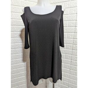 Ciara Sun Woo Women's XS Black Cold Shoulder Long Sleeve Top Shiny Polka Dots